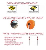 Dossi artificiali omologati, specchi parabolici in PVC con visiera e archetto parapedonale